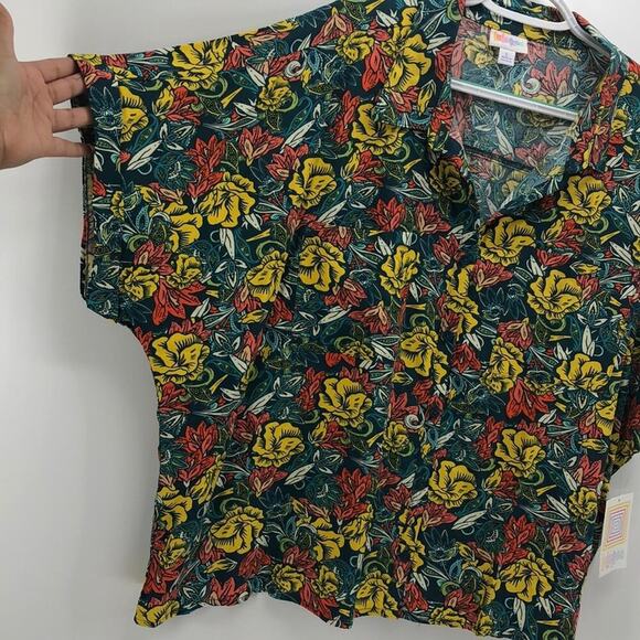 LuLaRoe Amy top Hawaii vibe yellow green red light weight oversized boxy - Picture 2 of 5